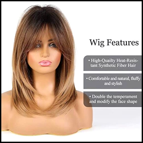 Shoulder Length Curly Wig with Bangs Soft Fiber Modern Style Daily Wear